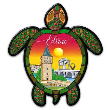 Myros - Edirne Themed Customised UV Printed Plastic Base Turtle Shaped Fridge Magnet 80x74 mm