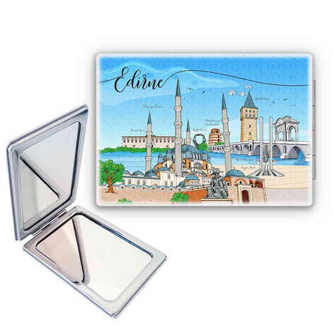 Edirne Themed Customised Uv Printed Rectangle Compact Mirror 85x62x11 mm