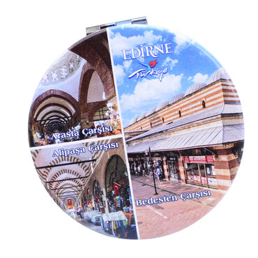 Edirne Themed Customised Uv Printed Round Compact Mirror 72x11 mm - Thumbnail