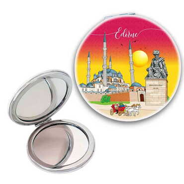 Edirne Themed Customised Uv Printed Round Compact Mirror 72x11 mm - Thumbnail