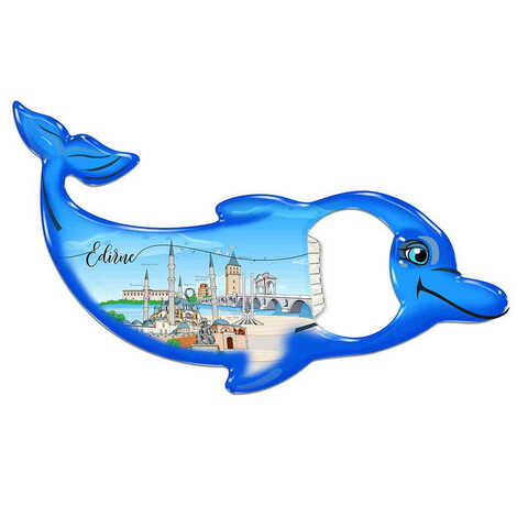 Edirne Themed Dolphin Shaped Metal Magnetic Bottle Opener 102x67 mm