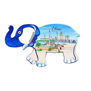 Edirne Themed Elephant Shaped Metal Magnetic Bottle Opener 98x61 mm - Thumbnail