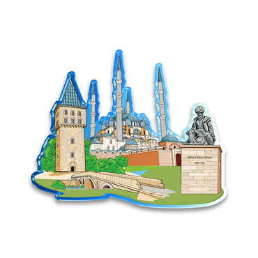 Myros - Edirne Themed Epoxy Dome Cut Out Special Shape Souvenir Fridge Magnet