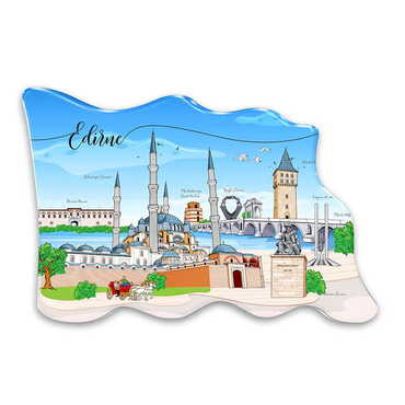 Myros - Edirne Themed Epoxy Dome Flag Shaped Souvenir Fridge Magnet 70x50 mm