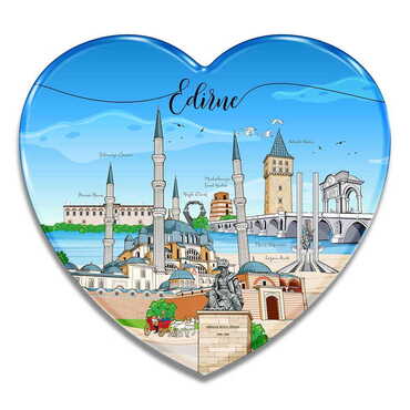 Myros - Edirne Themed Epoxy Dome Heart Souvenir Fridge Magnet 65x60 mm