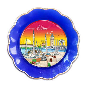 Edirne Themed Epoxy Dome Plate Shaped Souvenir Fridge Magnet 73 mm - Thumbnail