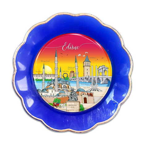 Edirne Themed Epoxy Dome Plate Shaped Souvenir Fridge Magnet 73 mm