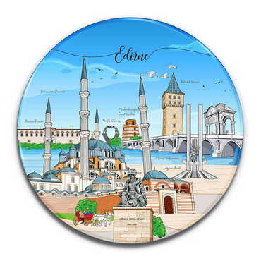 Myros - Edirne Themed Epoxy Dome Round Souvenir Fridge Magnet 67 mm