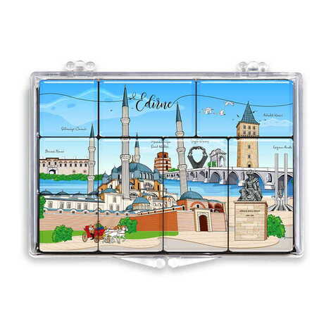 Edirne Themed Epoxy Dome Souvenir Fridge Magnet Set of 8 pcs