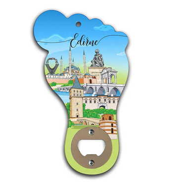 Myros - Edirne Themed Foot Shaped Printed MDF Wooden Bottle Opener 160x92 mm