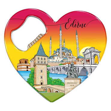 Myros - Edirne Themed Heart Shaped Metal Magnetic Bottle Opener 85x76 mm