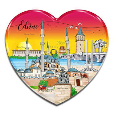 Myros - Edirne Themed Heart Shaped Mini Fridge Magnet 40x37 mm