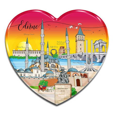 Edirne Themed Heart Shaped Mini Fridge Magnet 40x37 mm - 1