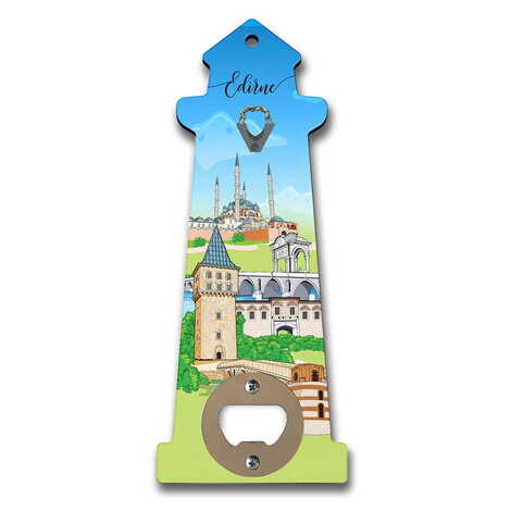 Edirne Themed Lighthouse Shaped Printed MDF Wooden Bottle Opener 188x77 mm