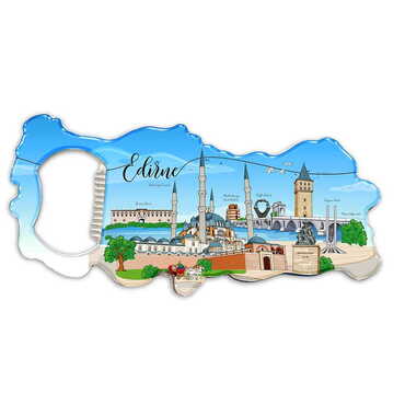 Myros - Edirne Themed Map Shaped Metal Magnetic Bottle Opener 100x45 mm