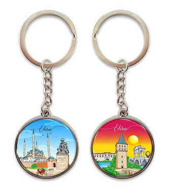 Myros - Edirne Themed Metal Double Face Round Keychain 40x95 mm