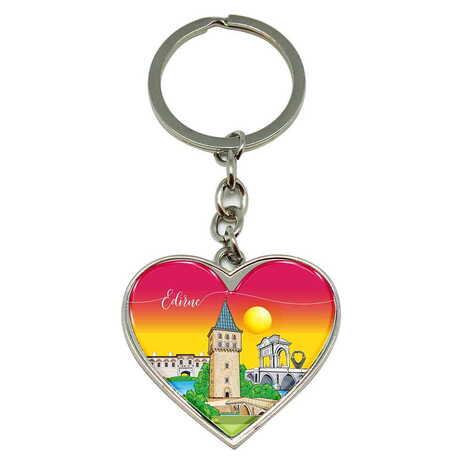 Edirne Themed Metal Heart Keychain 40x90 mm