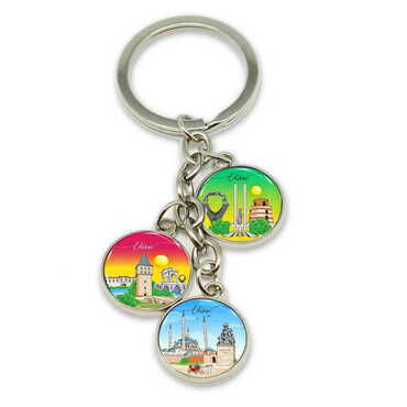 Edirne Themed Metal Keychain With 3 Charms - Round 40x90 mm - Myros