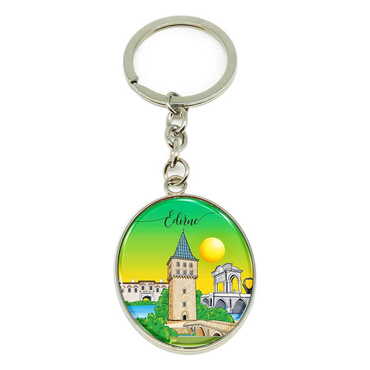 Myros - Edirne Themed Metal Oval Keychain 35x105 mm