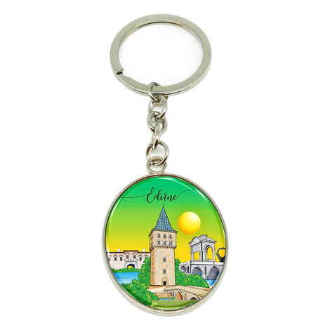 Edirne Themed Metal Oval Keychain 35x105 mm