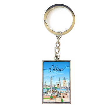 Myros - Edirne Themed Metal Rectangle Keychain 30x100 mm