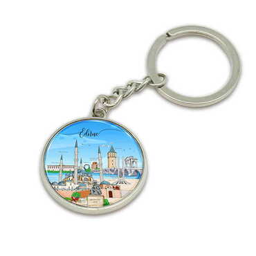 Myros - Edirne Themed Metal Round Keychain 35x90 mm