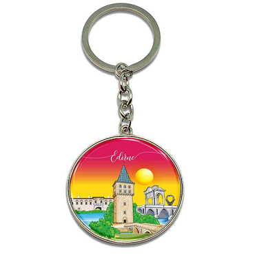 Myros - Edirne Themed Metal Round Keychain 40x100 mm