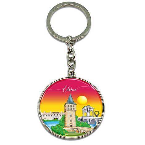 Edirne Themed Metal Round Keychain 40x100 mm