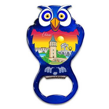 Edirne Themed Owl Shaped Metal Magnetic Bottle Opener 88x47 mm - Thumbnail