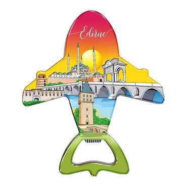 Edirne Themed Plane Shaped Metal Magnetic Bottle Opener 105x89 mm - Thumbnail