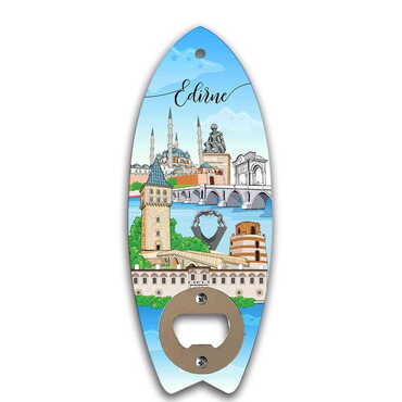 Myros - Edirne Themed Surf Board Shaped Printed MDF Wooden Bottle Opener 185x72 mm