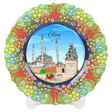 Myros - Edirne Themed Turkish Ceramic Plate With Epoxy 12 Cm