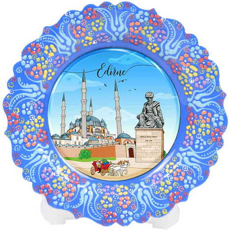 Edirne Themed Turkish Ceramic Plate With Epoxy 12 Cm - 4