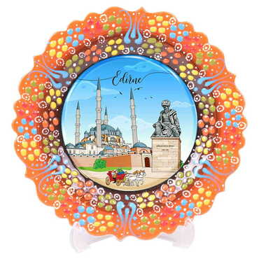 Edirne Themed Turkish Ceramic Plate With Epoxy 12 Cm - 6