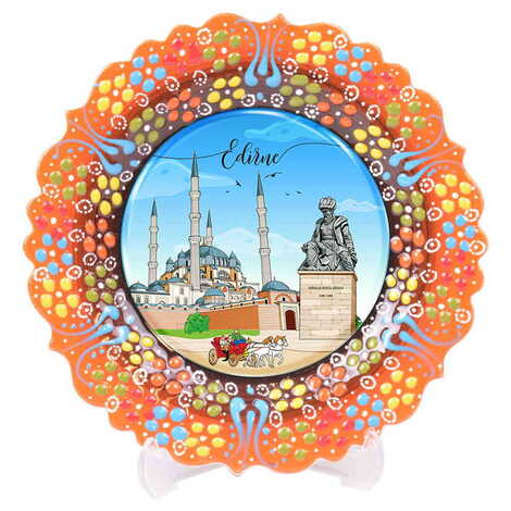 Edirne Themed Turkish Ceramic Plate With Epoxy 12 Cm - 6