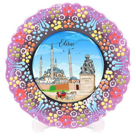 Edirne Themed Turkish Ceramic Plate With Epoxy 12 Cm - 7