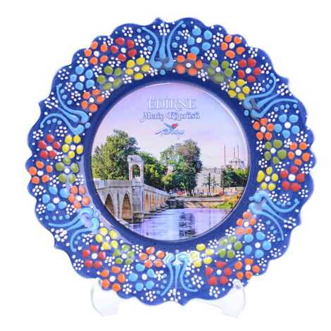 Edirne Themed Turkish Ceramic Plate With Epoxy 18 Cm - 14