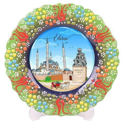 Edirne Themed Turkish Ceramic Plate With Epoxy 18 Cm - 10
