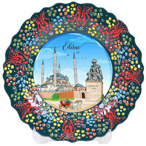 Edirne Themed Turkish Ceramic Plate With Epoxy 18 Cm - 11
