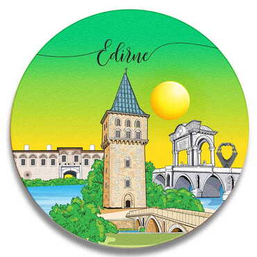 Myros - Edirne Themed Wooden Custom Printed Souvenir Coaster 100 mm