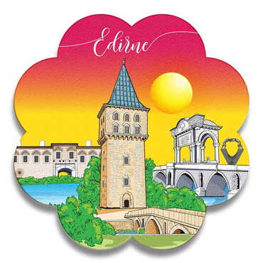 Myros - Edirne Themed Wooden Customised Daisy Travel Coaster 100 mm