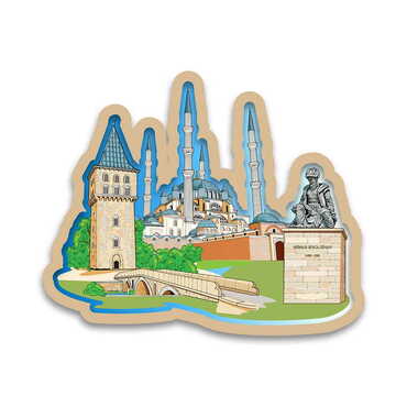 Edirne Themed Wooden Customised Souvenir Fridge Magnet - Myros