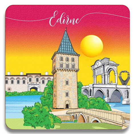 Edirne Themed Wooden Customised Square Travel Coaster 100x100 mm