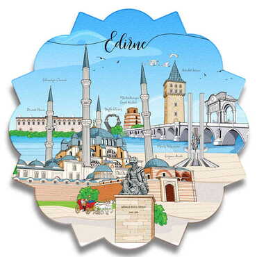 Myros - Edirne Themed Wooden Customised Sun Travel Coaster 100 mm