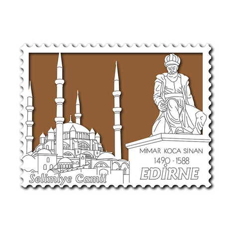 Edirne Themed Wooden Engraved Souvenir Fridge Magnet