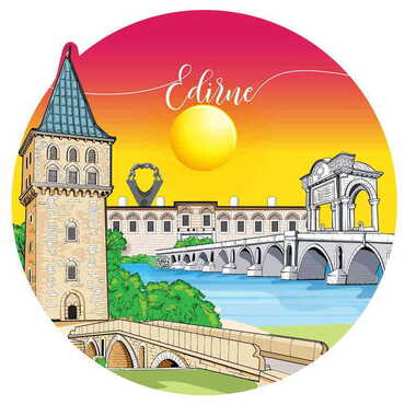 Myros - Edirne Themed Wooden Uv Printed Drink Coaster 97x97 mm