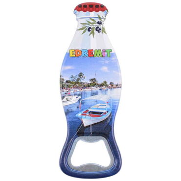 Myros - Edremit Themed Customised Uv Printed Coca Cola Bottle Shape Plastic Base Bottle Opener 42x120 mm