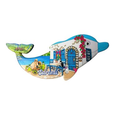 Myros - Edremit Themed Customised UV Printed Plastic Base Dolphin Shaped Fridge Magnet 110x50 mm