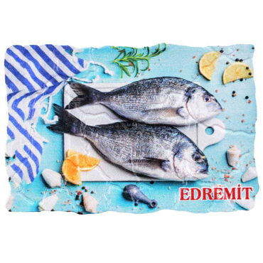 Myros - Edremit Themed Customised UV Printed Plastic Base Mosaic Pattern Rectangle Fridge Magnet 80x50 mm