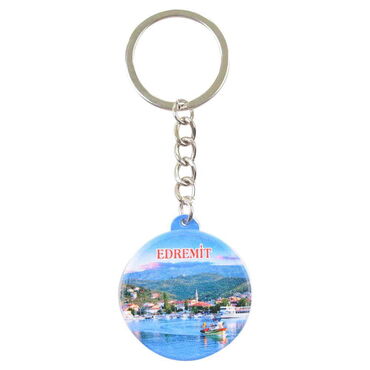 Edremit Themed Customised UV Printed Plastic Base Square Keyring 38x100 mm - Thumbnail